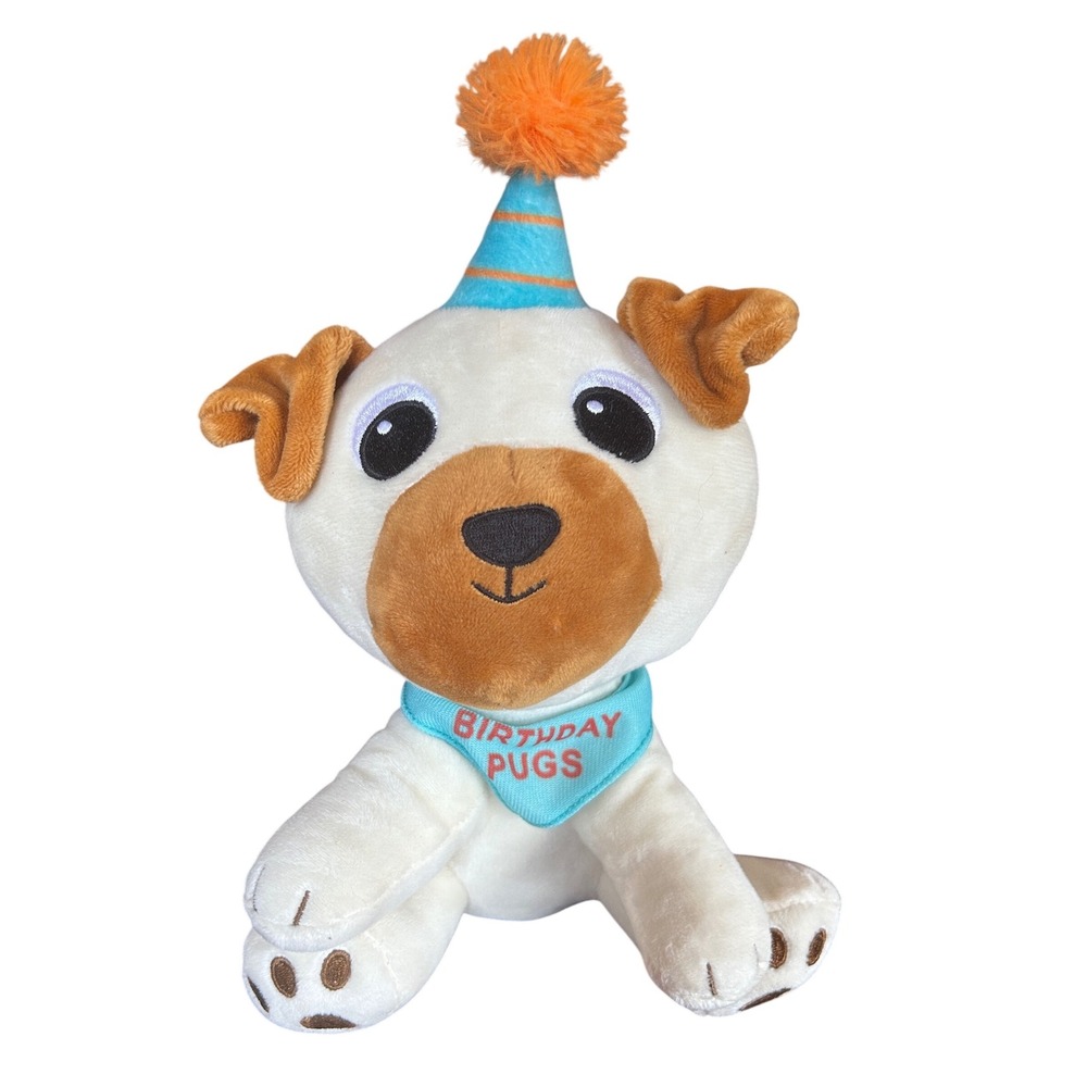 American Greetings Birthday Pugs Plush Dog‎ Party Hat Blue Bandana 2024